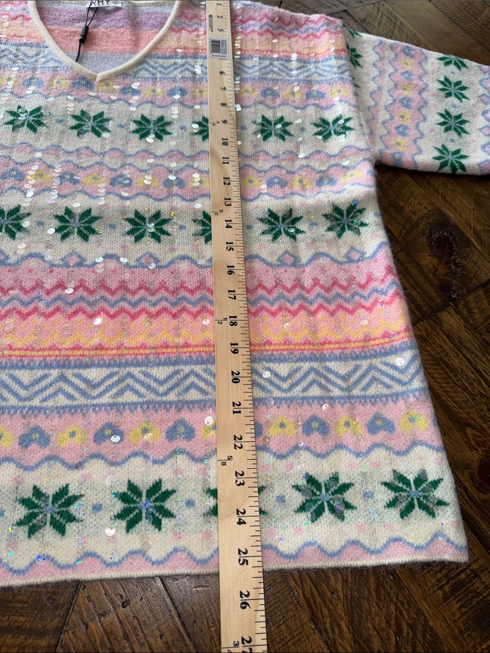 NWT Why Dress Pastel Fair Isle V-Neck Sweater w/ Sparkles Sz Large - Picture 6 of 7
